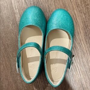 Glittery Teal Kids Shoes with Mermaid Accent